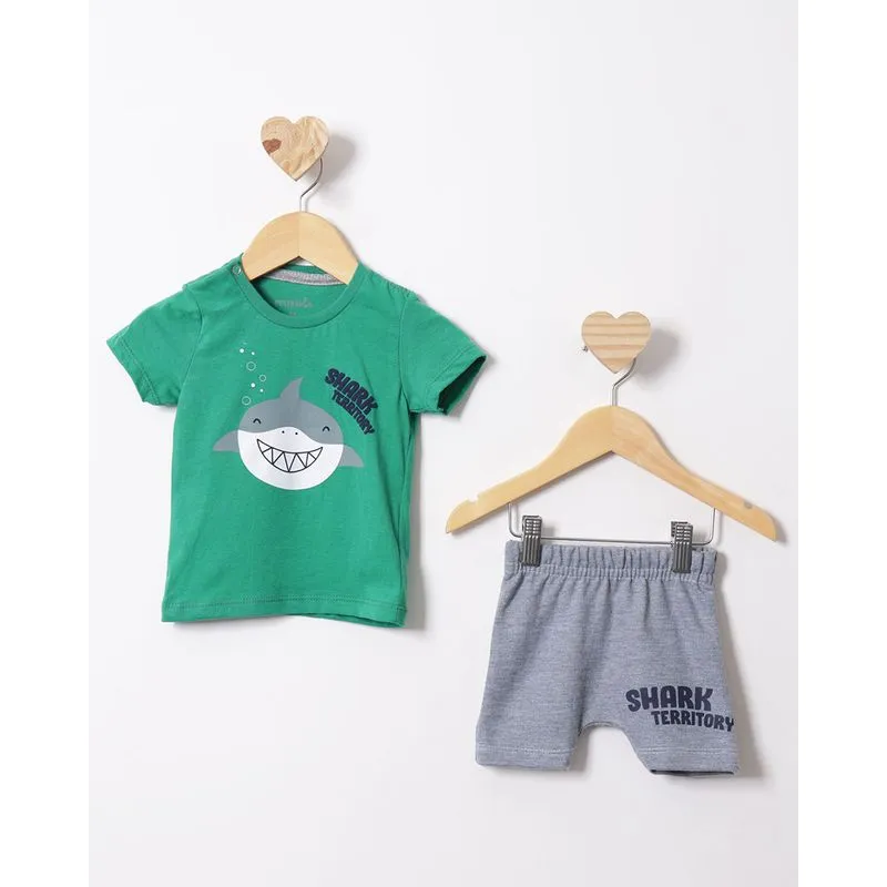 Conjunto Bebê Curto Estampa Tubarão Verde G