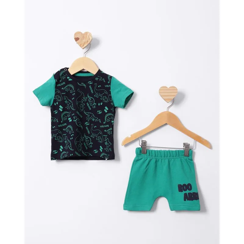Conjunto Bebê Curto Moletinho Estampa Dinossauros Marinho P