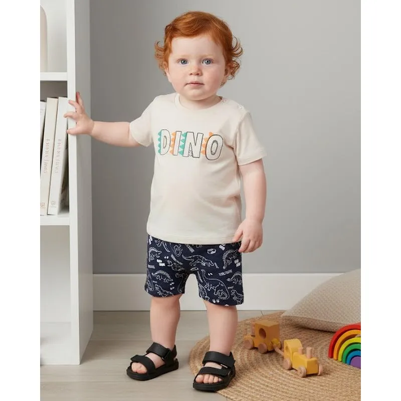 Conjunto Bebê Curto Moletinho com Estampa Escrita Dino Bege G
