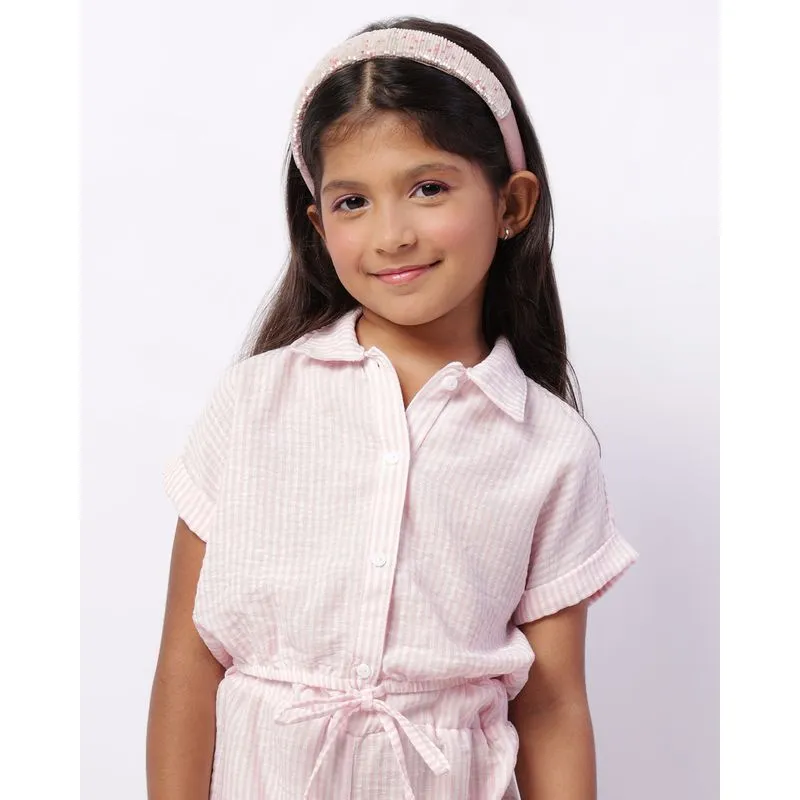Camisa Infantil Cropped Listrada Manga Curta Rosa 8
