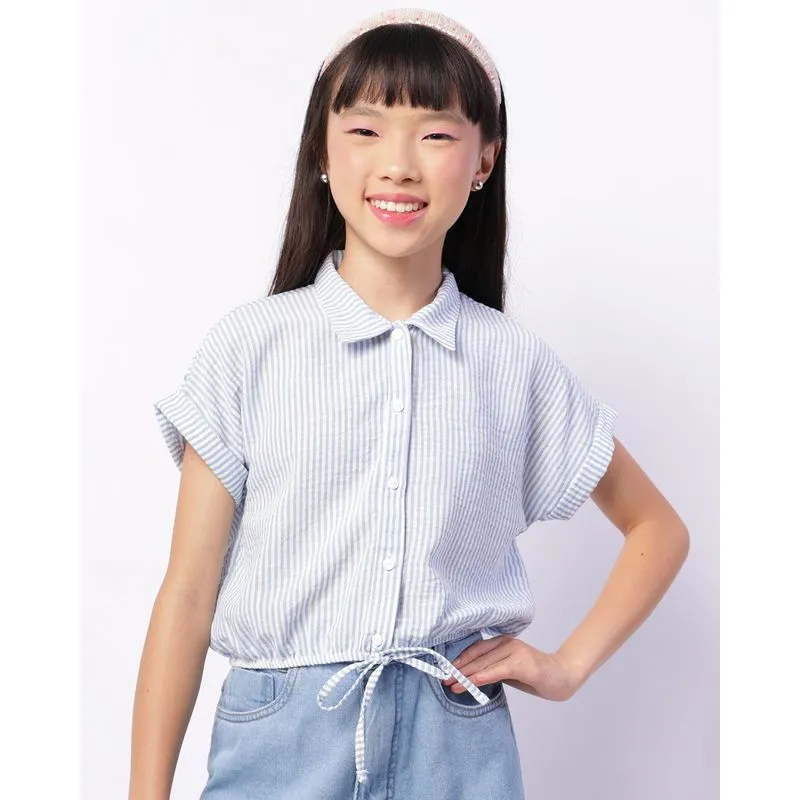 Camisa Juvenil Cropped Manga Curta Listrada Azul 12