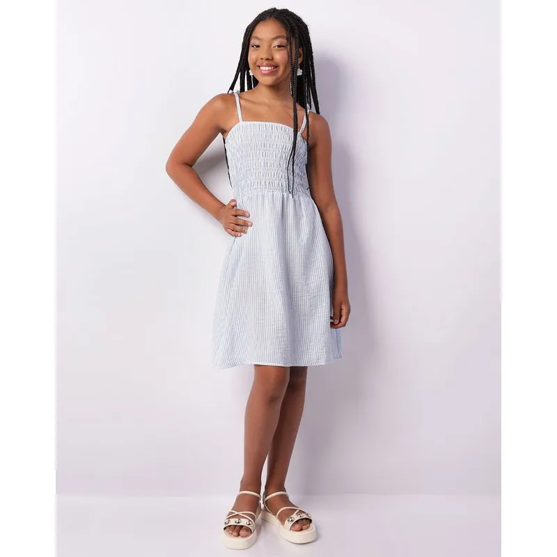 Vestido Juvenil Alcinha Lastex Listrado Azul 14