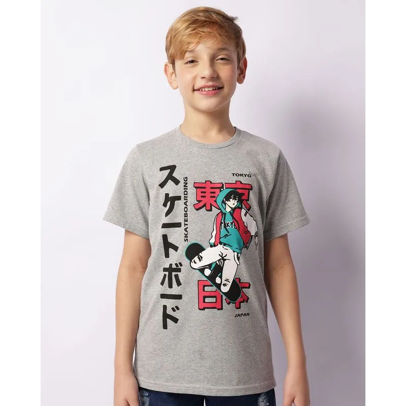 Camiseta Juvenil Estampa Anime Manga Curta Cinza 12