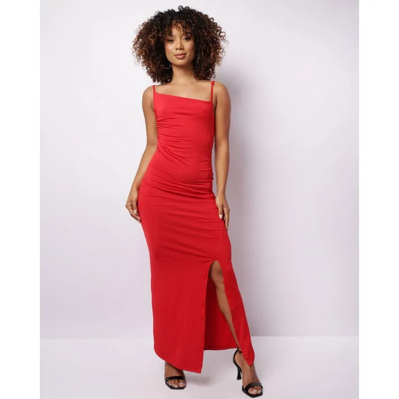 Vestido Feminino Suplex Longo Alça Ajustável Elástico Vermelho M
