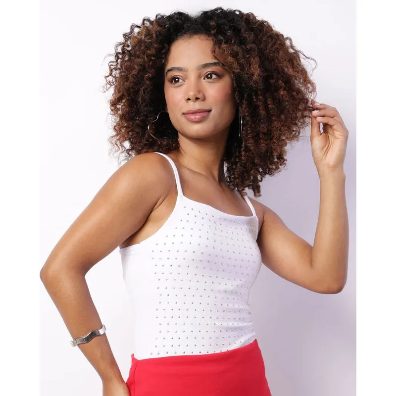 Regata Feminina Cropped Aplicação Frontal Branca P