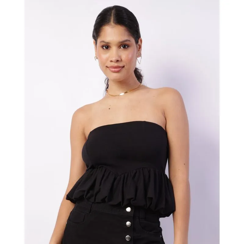 Blusa Feminina Cropped Tomara Que Caia Balonê Preta G