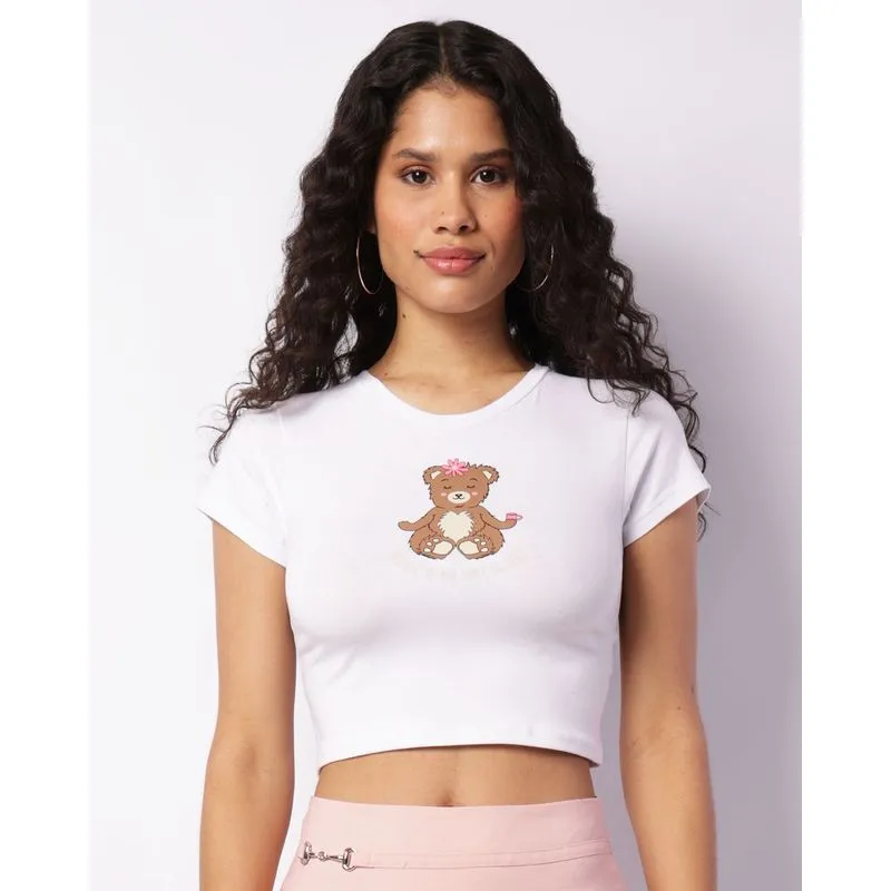 Blusa Feminina Cropped Estampa Frontal Branca GG