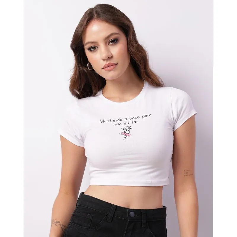 Blusa Feminina Cropped Estampa Frontal Branca P