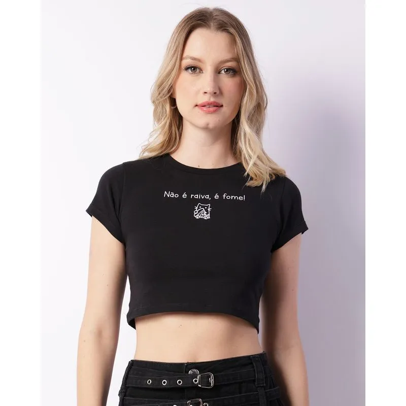 Blusa Feminina Cropped Com Estampa Preta M