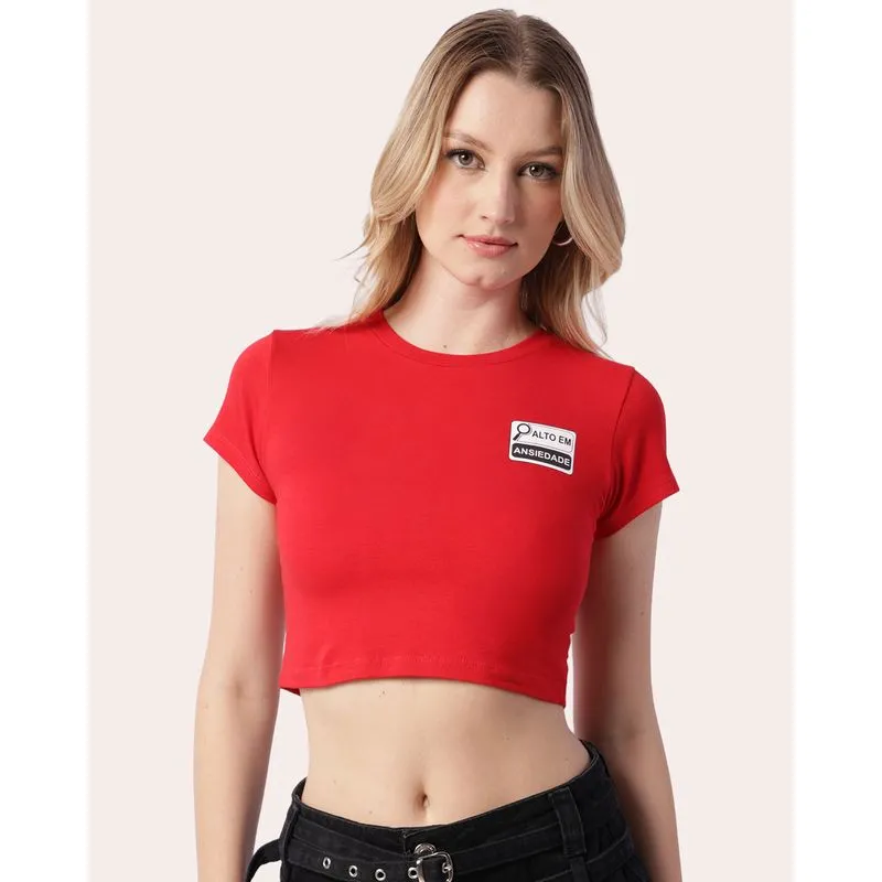Blusa Feminina Cropped Com Estampa Vermelha M
