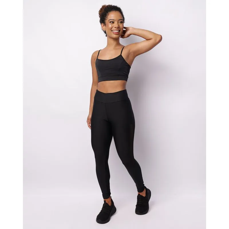 Calça Legging Fitness Feminina Recortes Lateral Preta G