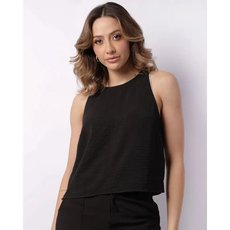 Regata Feminina Texturizada Airflow Com Recortes Fendas Preta GG