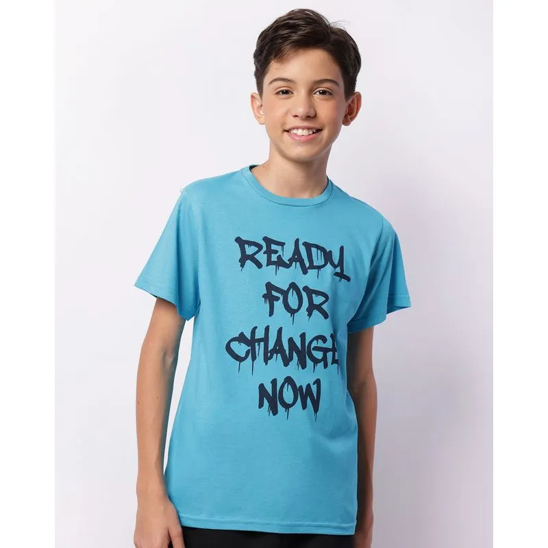 Camiseta Juvenil Estampa Frontal Manga Curta Azul 12