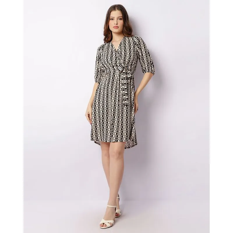 Vestido Feminino Curto Viscose Manga 3/4 Flutuante Bege M