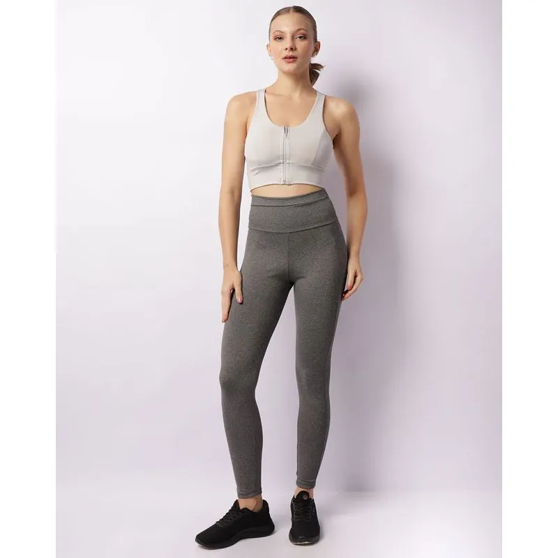 Calça Legging Fitness Feminina Com Recortes Laterais Cinza GG