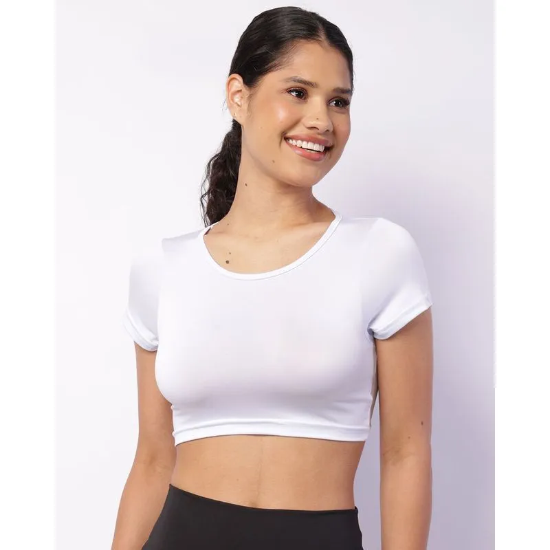 Blusa Fitness Feminina Fitter Cropped Manga Curta Branca M