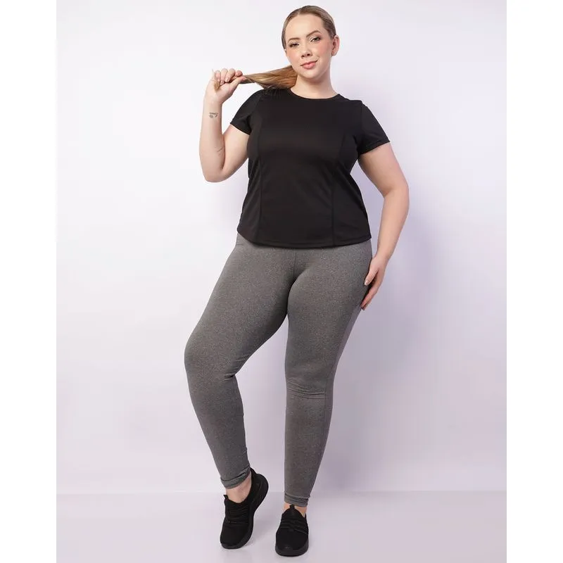 Calça Legging Fitness Feminina Plus Size Recortes Bolsos Mesclada Cinza G1