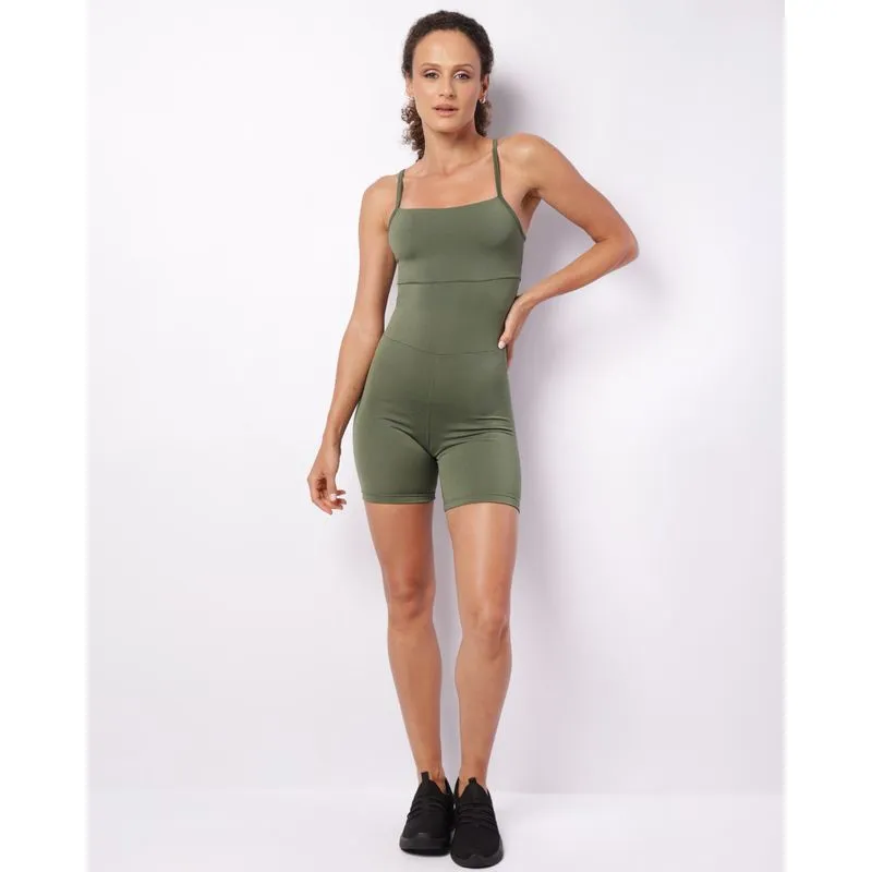 Macaquinho Fitness Feminino Curto Bojo Removível Verde P