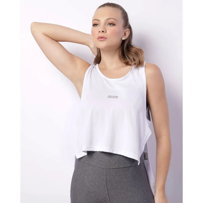 Regata Fitness Feminina Fitter Furadinha Mullet Branca GG