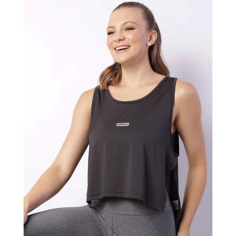 Regata Fitness Feminina Fitter Furadinha Mullet Preto GG