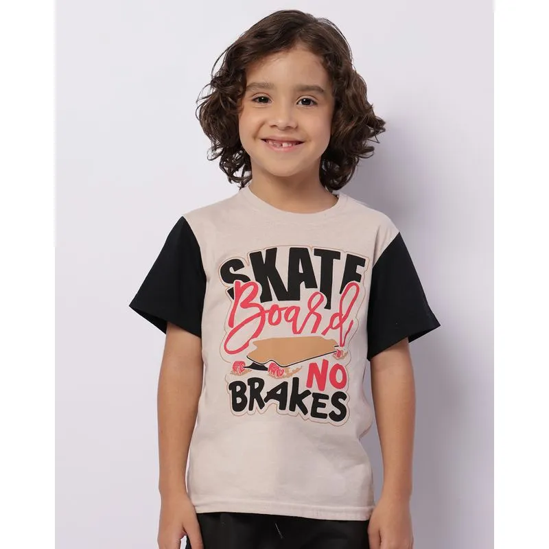 Camiseta Infantil Estampa Skate Manga Curta Bege 4