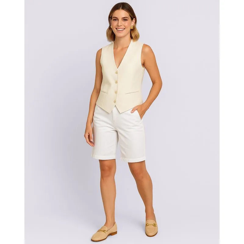 Bermuda Sarja Feminina Reta com Bolsos Branca 40