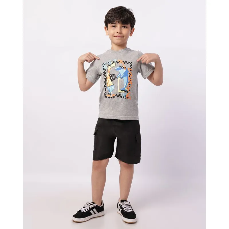 Camiseta Infantil Estampa Girafa e Tubarão Manga Curta Cinza 4