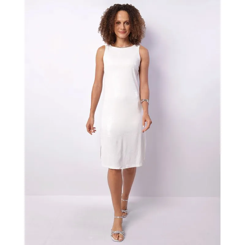 Vestido Feminino Curto Paetê Com Fenda Branco G