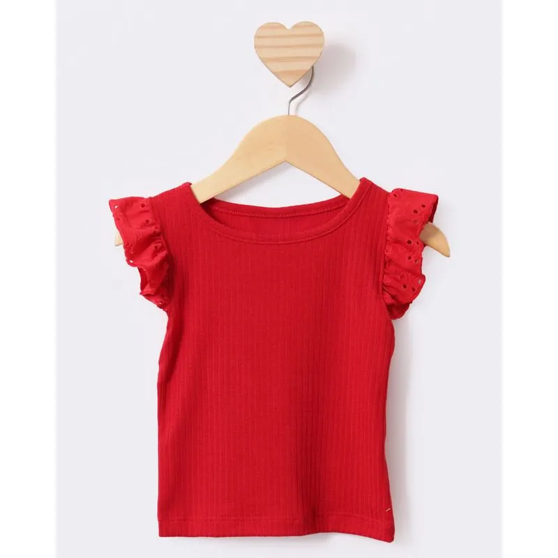 Blusa Bebê Canelada Manga Laise Babados Vermelha 2