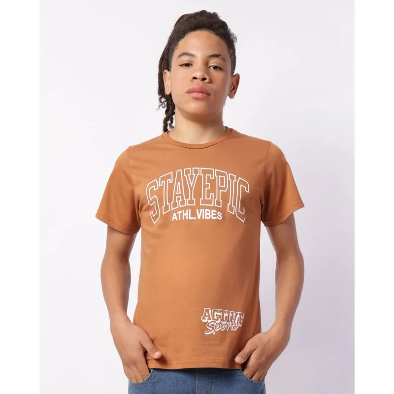 Camiseta Juvenil Algodão com Estampa Manga Curta Marrom 16
