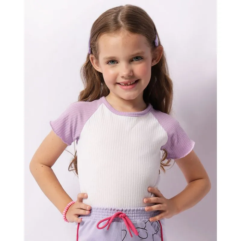 Blusa Infantil Manga Curta Raglan Canelada Lilás 10