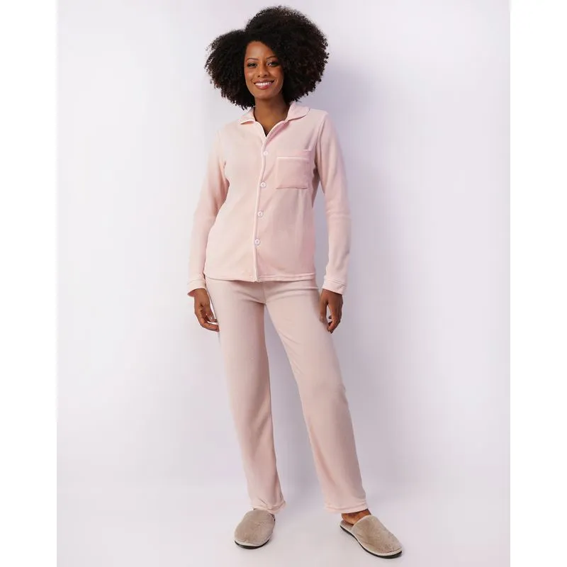 Pijama Feminino Longo Soft Com Bolso Rosa M