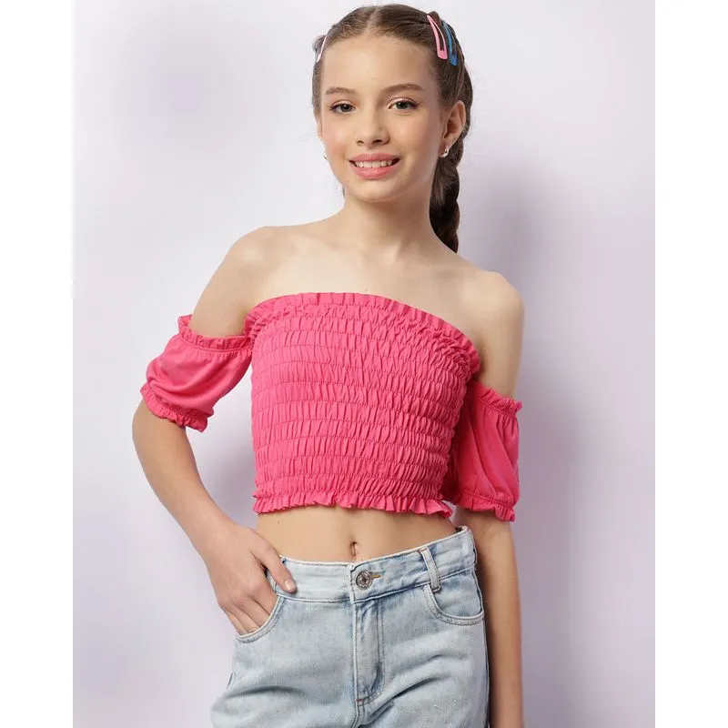 Blusa Juvenil Cropped Lastex Manga Curta Rosa 14