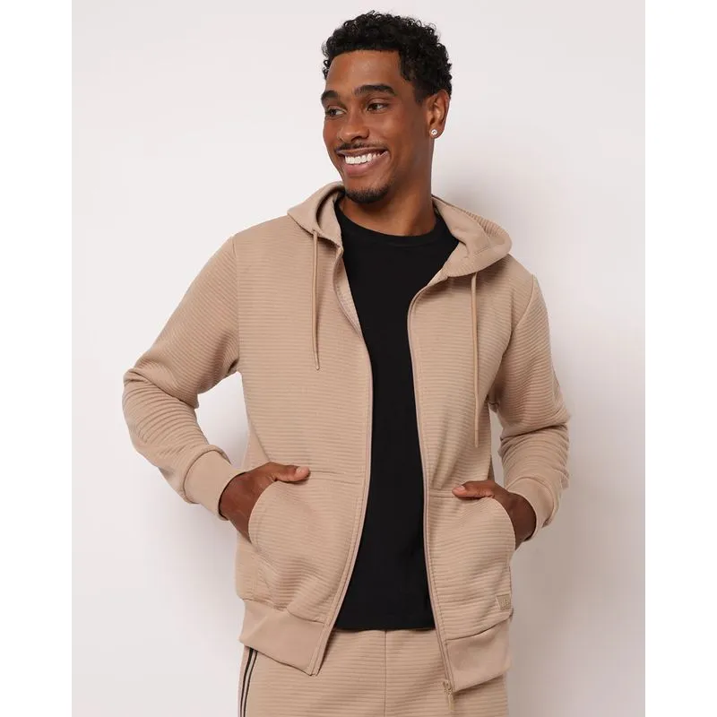 Jaqueta Masculina Texturizada Com Capuz Bege P