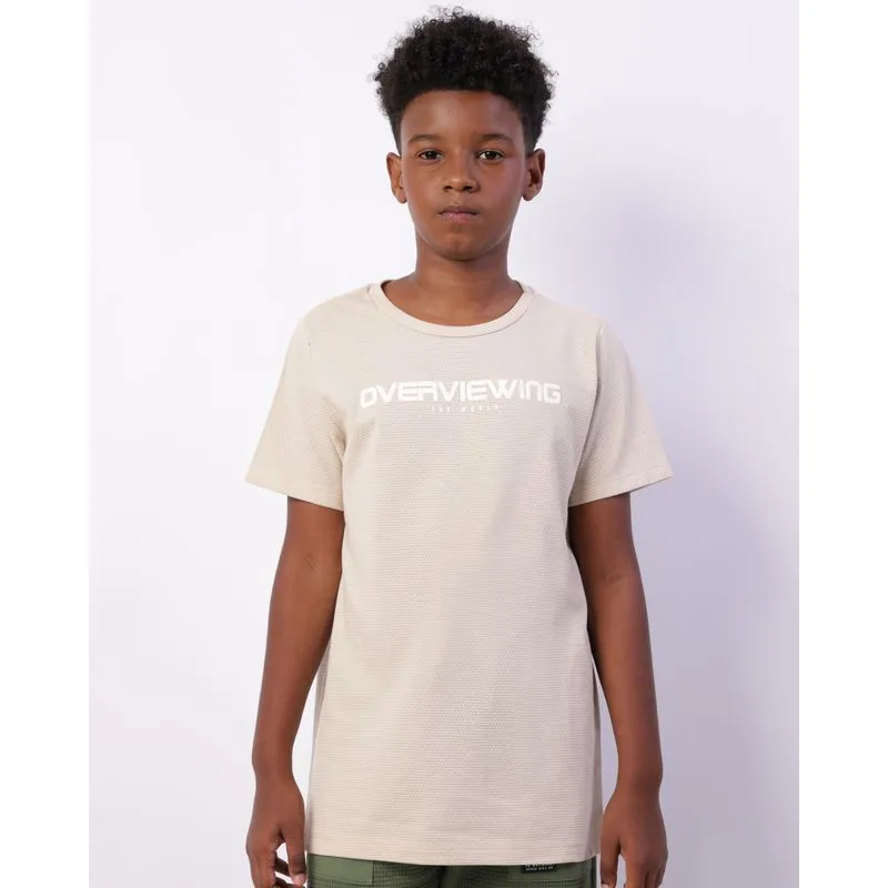 Camiseta Juvenil Manga Curta Texturizada Estampada Bege 16