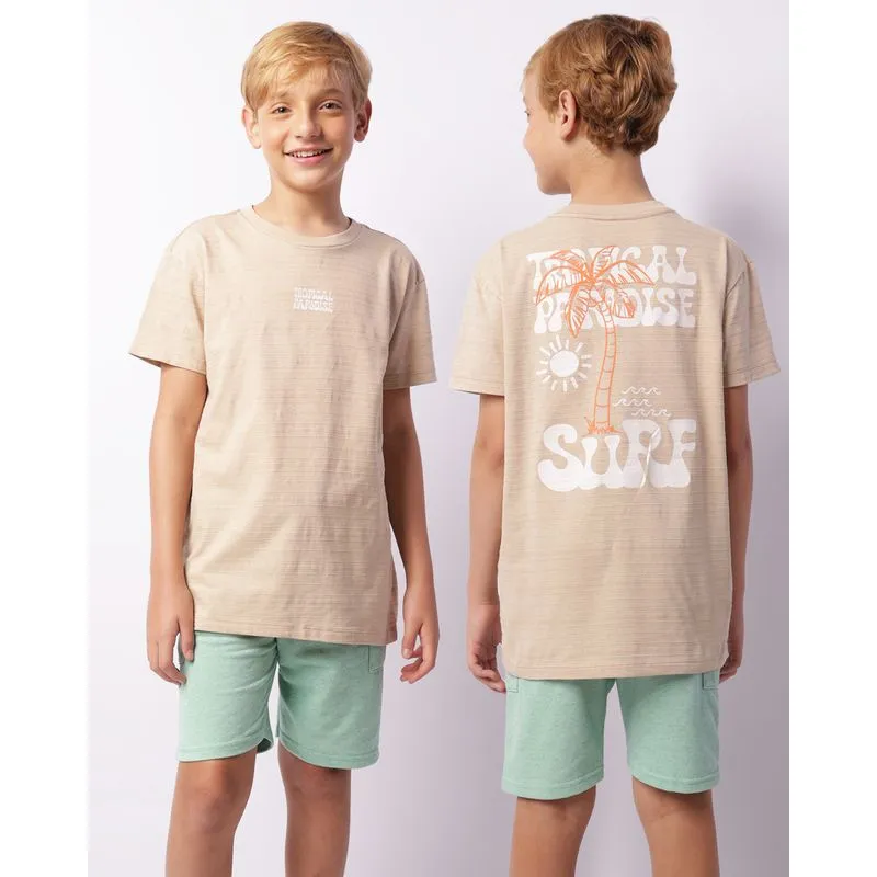 Camiseta Juvenil Texturizada Manga Curta Bege 12