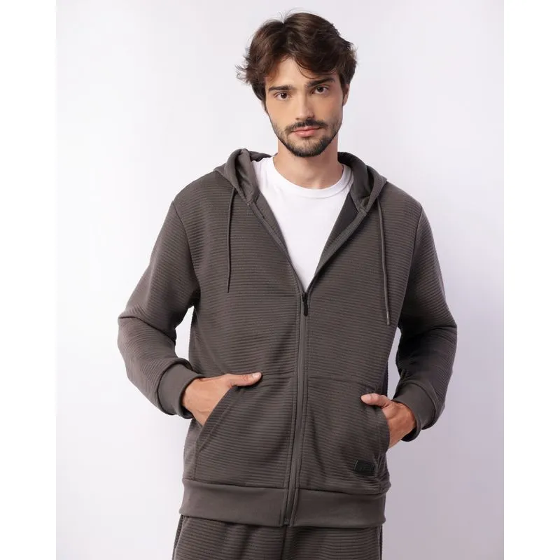 Jaqueta Masculina Texturizada Com Capuz Cinza G