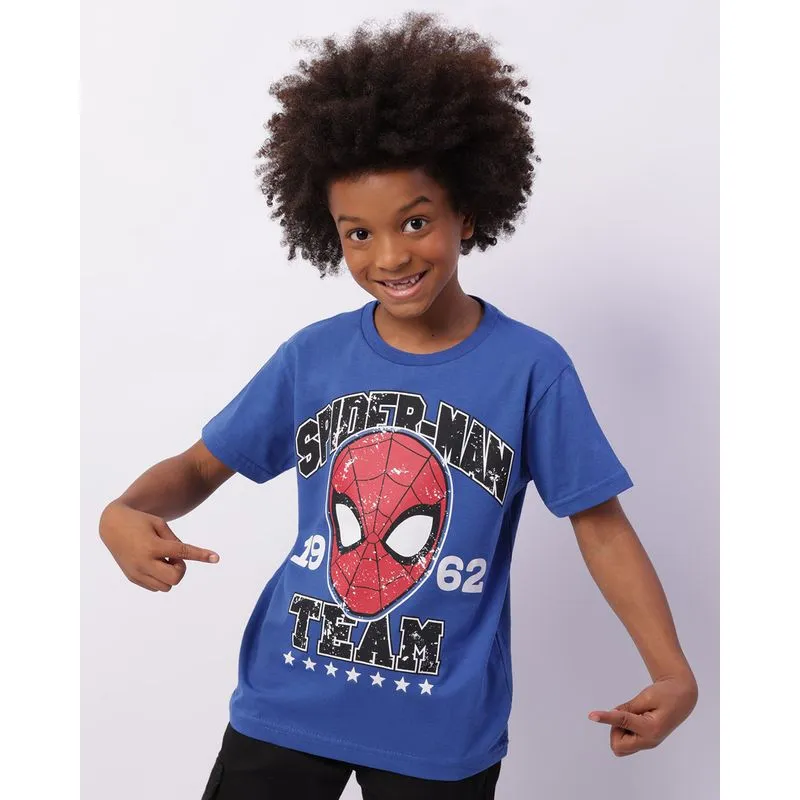 Camiseta Infantil Marvel Homem Aranha Manga Curta Azul 10