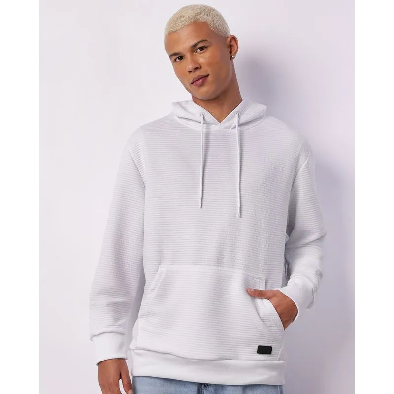 Blusão Masculino Texturizado Com Capuz Bolso Canguru Branco M