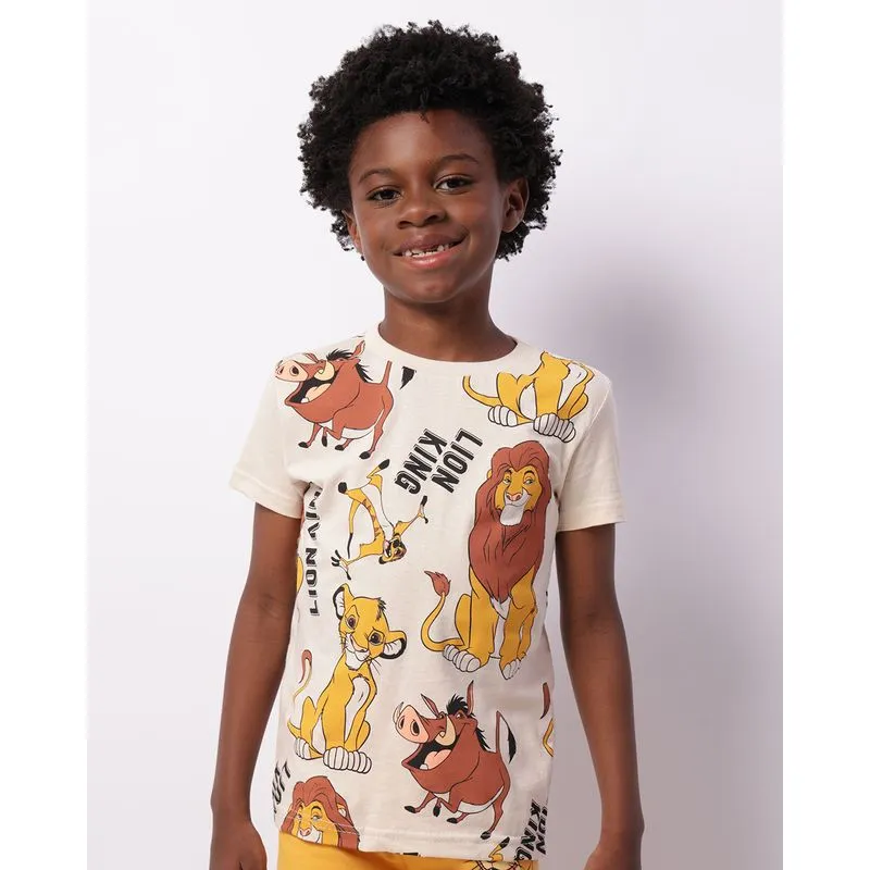Camiseta Infantil Disney O Rei Leão Manga Curta Bege 4