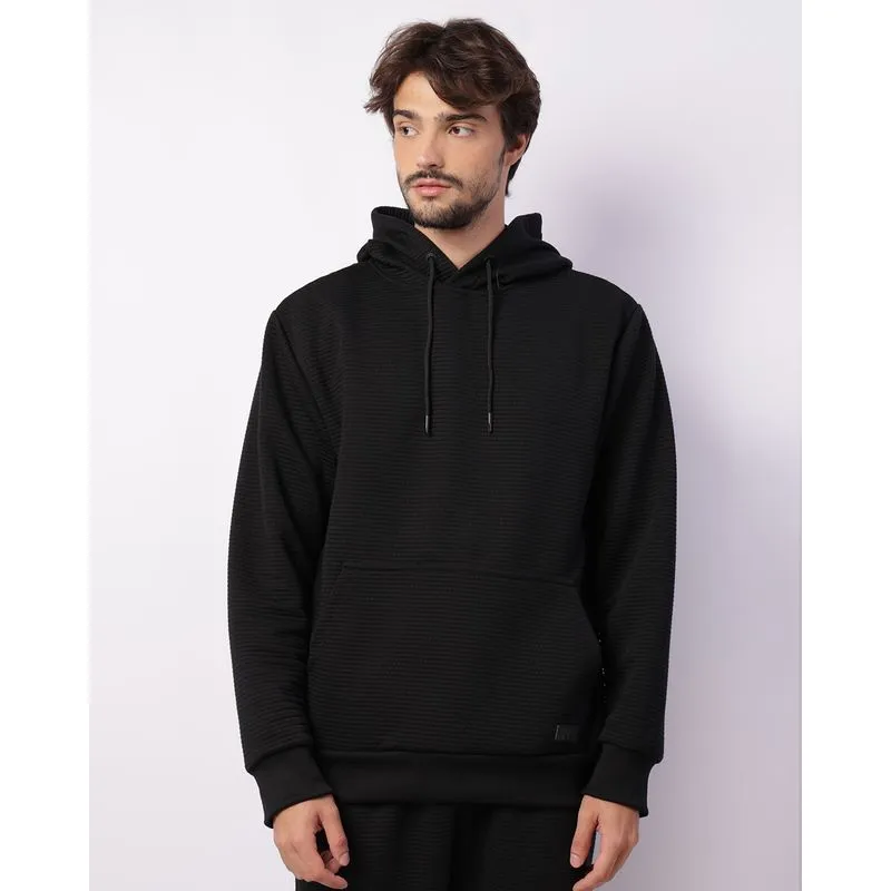 Blusão Masculino Texturizado Bolso Canguru Com Capuz Preto P