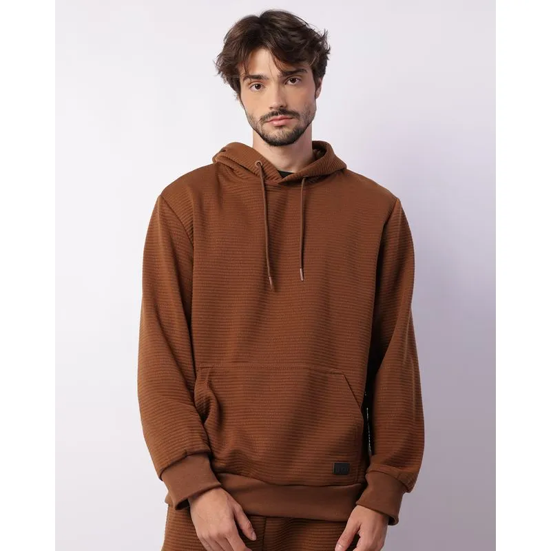 Blusão Masculino Texturizado Bolso Canguru Com Capuz Marrom G