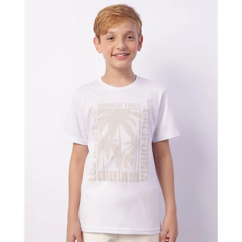 Camiseta Juvenil Estampa Tropical Manga Curta Branca 16