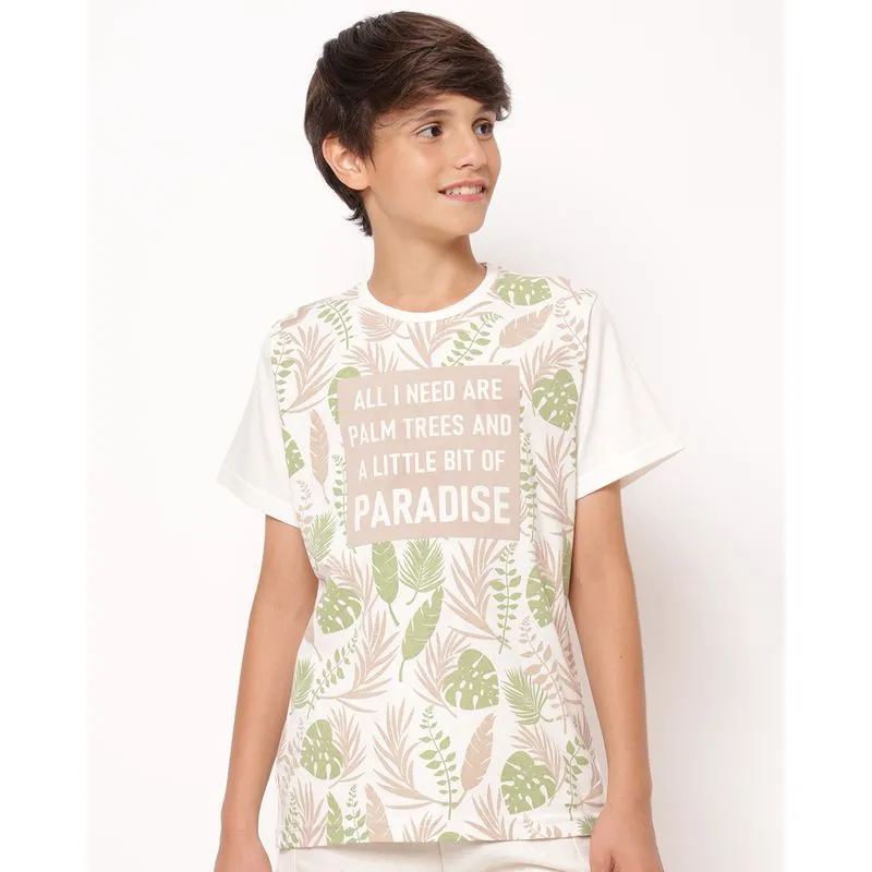 Camiseta Juvenil Algodão Estampa Folhagem Manga Curta Off White 10