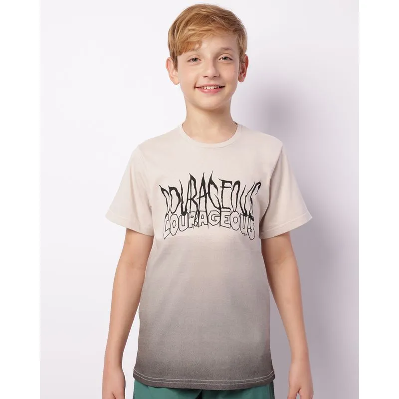 Camiseta Juvenil Manga Curta Degradê Estampada Bege 12