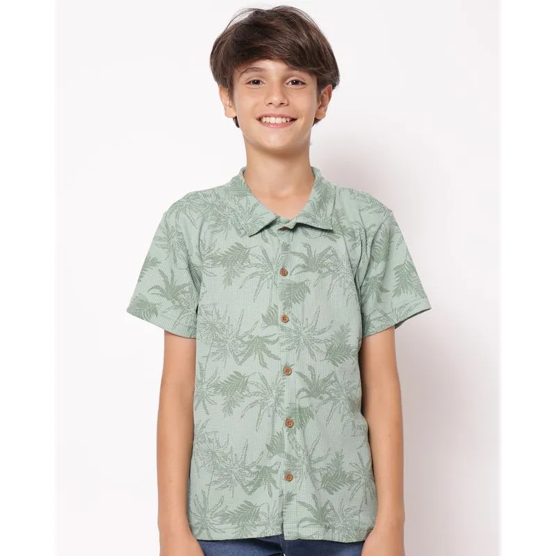 Camisa Juvenil Algodão Estampada Tropical Manga Curta Verde 12