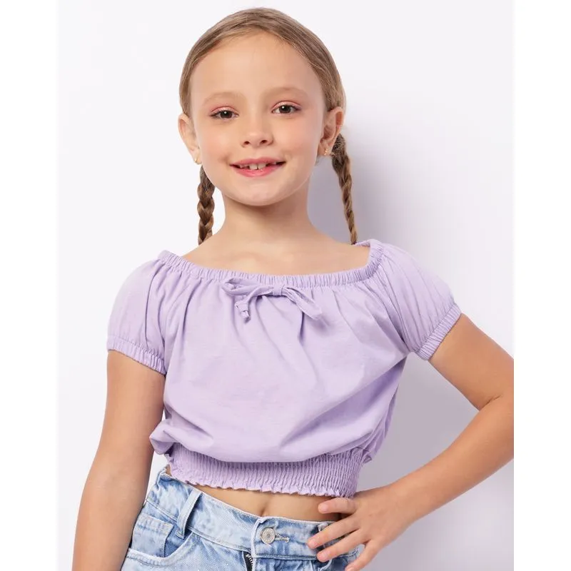 Blusa Infantil Cropped Ciganinha Lastex Manga Curta Lilás 4