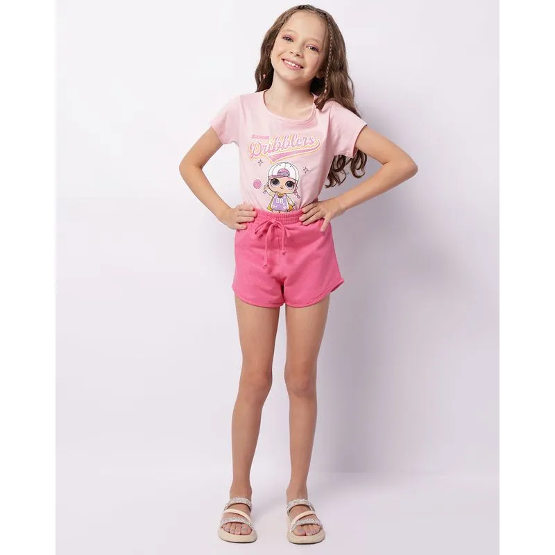 Short Infantil Algodão com Glitter Rosa 6
