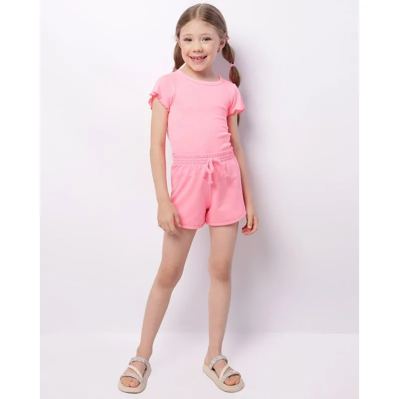 Short Infantil Curto Moletinho Glitter Neon Rosa 8