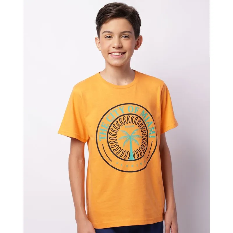 Camiseta Juvenil Estampa Florida Manga Curta Laranja 12
